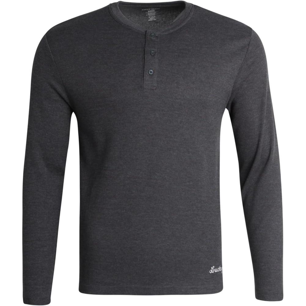 imageLucky Brand Mens Henley Shirt  Long Sleeve Waffle Knit Cotton Henley Thermal Shirt  Undershirts for MenCharcoal Heather Grey
