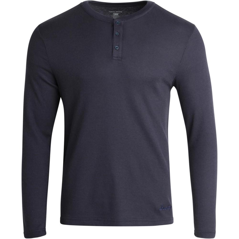 imageLucky Brand Mens Henley Shirt  Long Sleeve Waffle Knit Cotton Henley Thermal Shirt  Undershirts for MenMood Indigo
