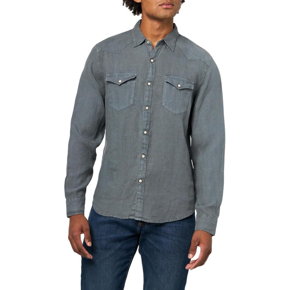 imageLucky Brand Mens Linen Western Long Sleeve ShirtDark Slate