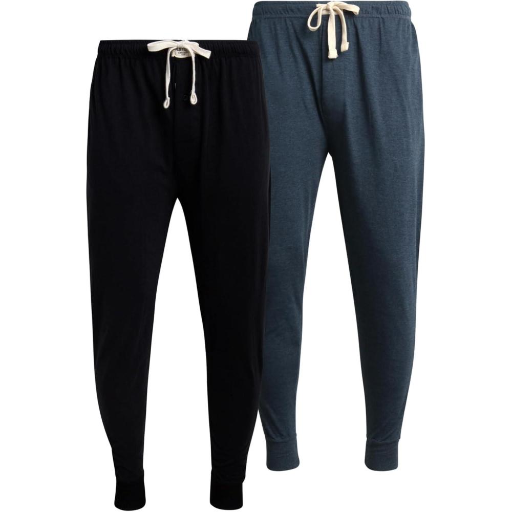 imageLucky Brand Mens Pajama Pants  2 Pack Micro Suede Knit Bottom Joggers for Men with Side Pocket  Mens Lounge Pants SXLIndigoBlack