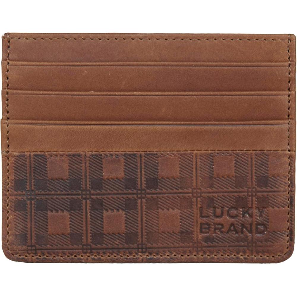 imageLucky Brand Mens Slim Wallet Case  Id Window  Card Slot  Minimalist Design  Lightweight  LeatherPlaid Embossed Leather  Brown