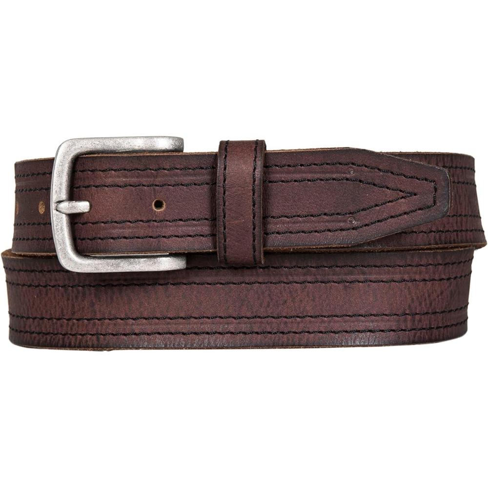 imageLucky Brand Mens Stitched Leather Belt  Classic  Casual  Dress  Everyday  Western  Genuine Leather  Metal BuckleAntiqued Leather  Brown