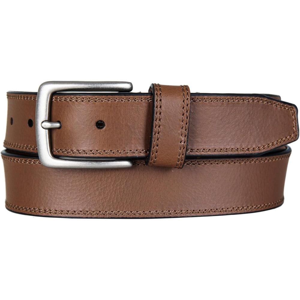 imageLucky Brand Mens Stitched Leather Belt  Classic  Casual  Dress  Everyday  Western  Genuine Leather  Metal BuckleDouble Stitch  Tan