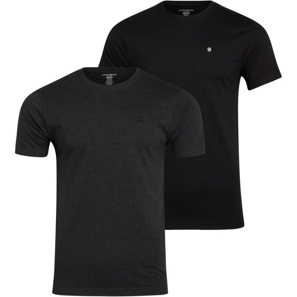 imageLucky Brand Mens TShirts  Classic Fit Short Sleeve Crewneck Mens Shirts  Soft Stretch Casual Undershirts for Men SXLHeather GreyBlack