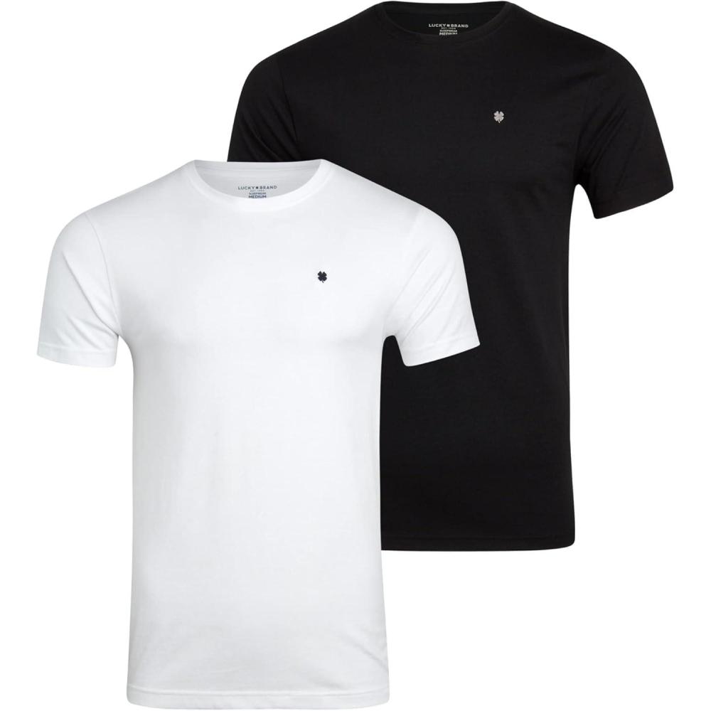 imageLucky Brand Mens TShirts  Classic Fit Short Sleeve Crewneck Mens Shirts  Soft Stretch Casual Undershirts for Men SXLWhiteJet Black