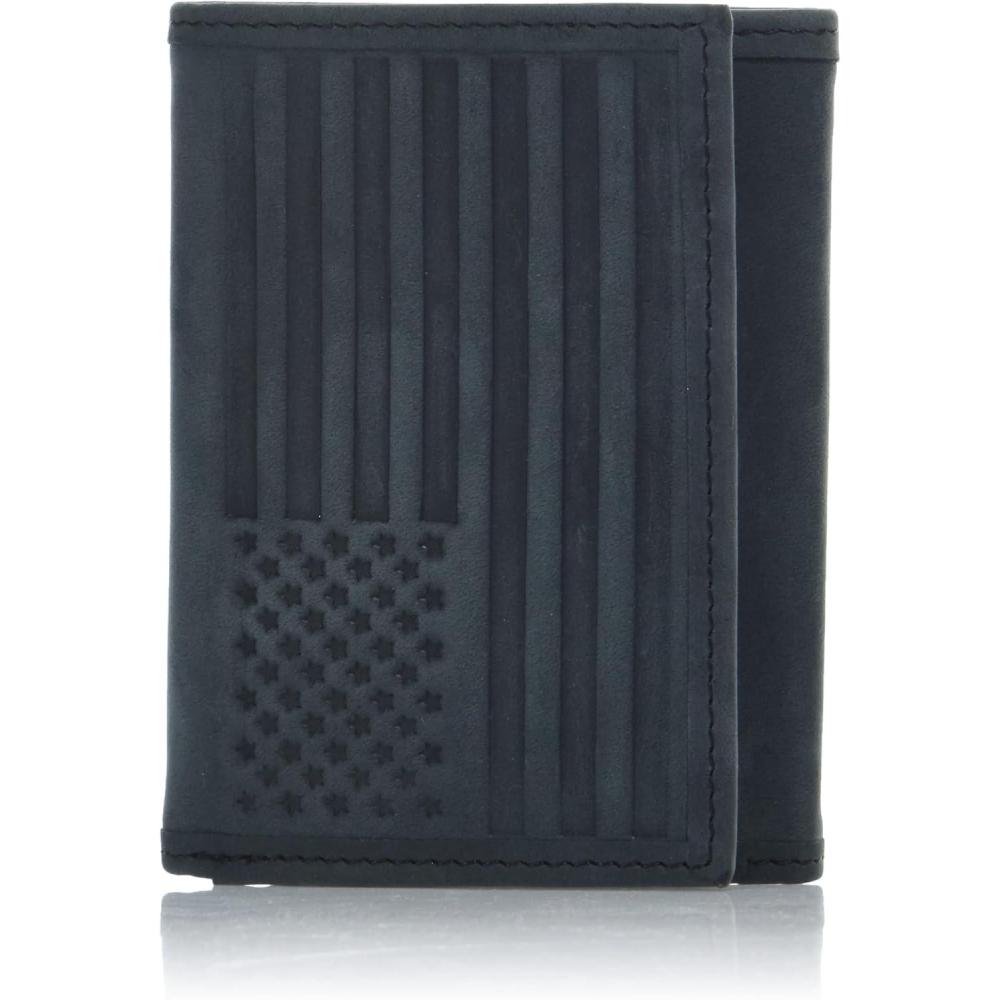 imageLucky Brand Mens Trifold Wallet  Id Window  Card Slots  Leather  Organization  Durable  StylishFlag Embossed Leather  Black