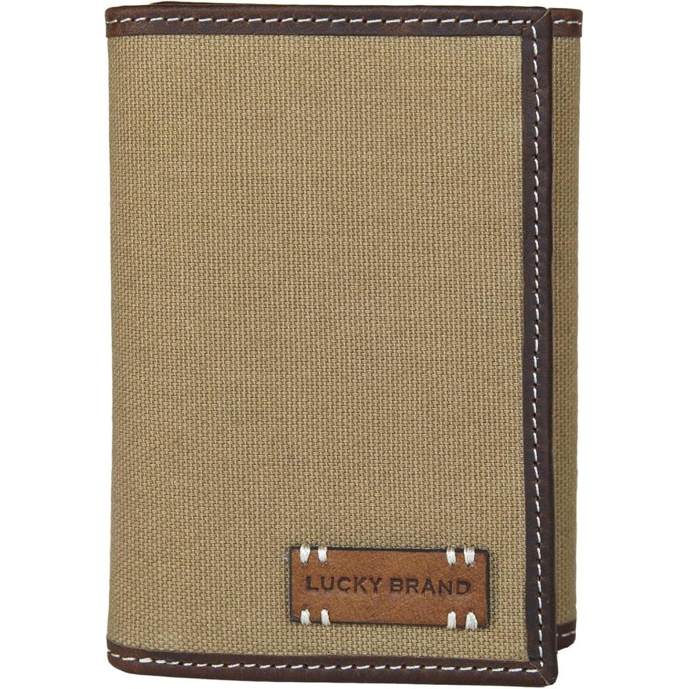 imageLucky Brand Mens Trifold Wallet Id Window Card Slots Leather Organization Durable StylishCanvasLeather  Khaki
