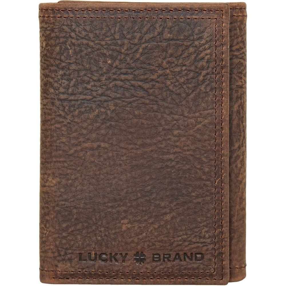 imageLucky Brand Mens Trifold Wallet Id Window Card Slots Leather Organization Durable StylishDouble Stitched  Brown