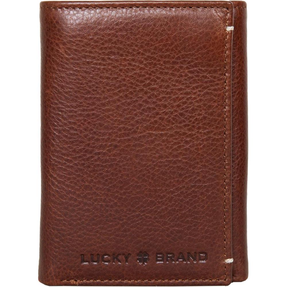 imageLucky Brand Mens Trifold Wallet Id Window Card Slots Leather Organization Durable StylishGrain Leather  Brown