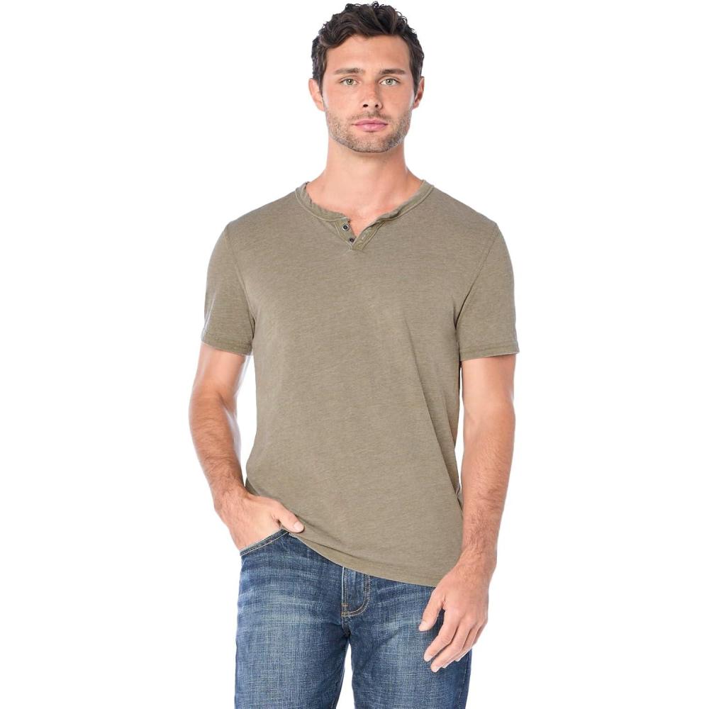 imageLucky Brand Mens Venice Burnout Notch Neck Tee ShirtDark Olive