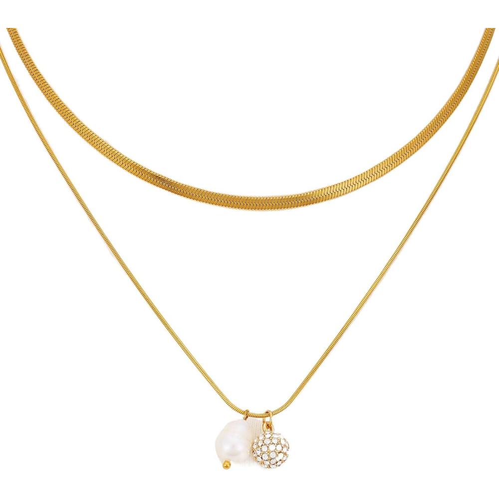 imageLucky Brand Real Gold Plated 2 Layer Pendent Imitation Pearl ampamp Fireball Necklace