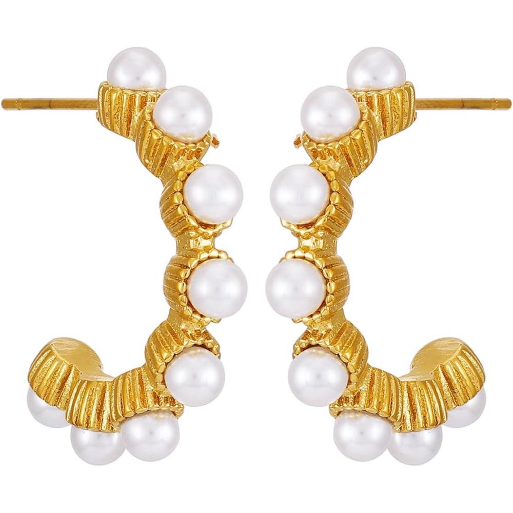imageLucky Brand Real Gold Plated Imitation Pearl Hoop Earrings