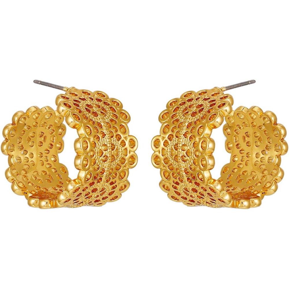 imageLucky Brand Trendy Filigree Pattern Textured Surface Hoop Earrings