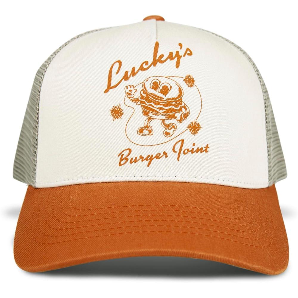 imageLucky Brand Trucker Hat  Snapback  Adjustable  Mesh Back  Baseball Cap  Golf  Fishing  American HeritageBurger Joint  Terracotta