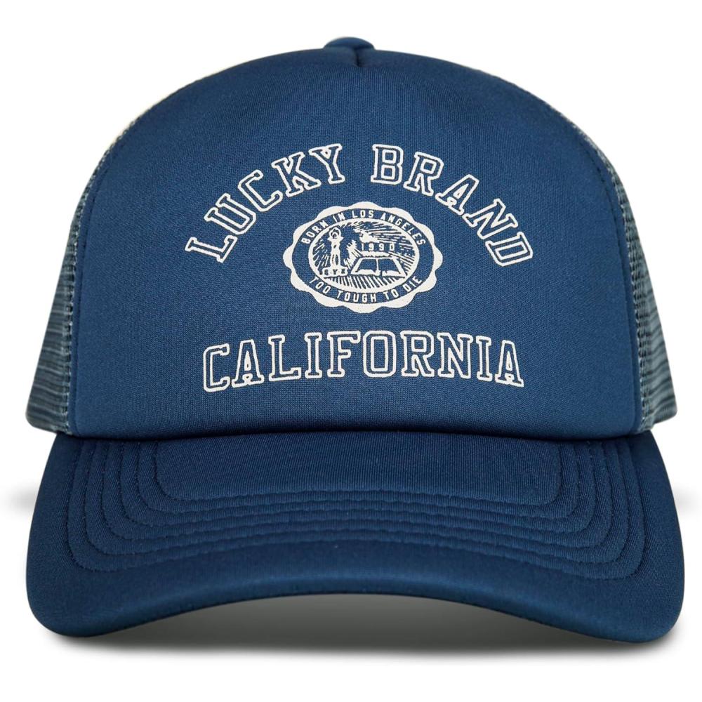 imageLucky Brand Trucker Hat  Snapback  Adjustable  Mesh Back  Retro  Baseball Cap  Golf  Fishing  American HeritageCollegiate  Blue