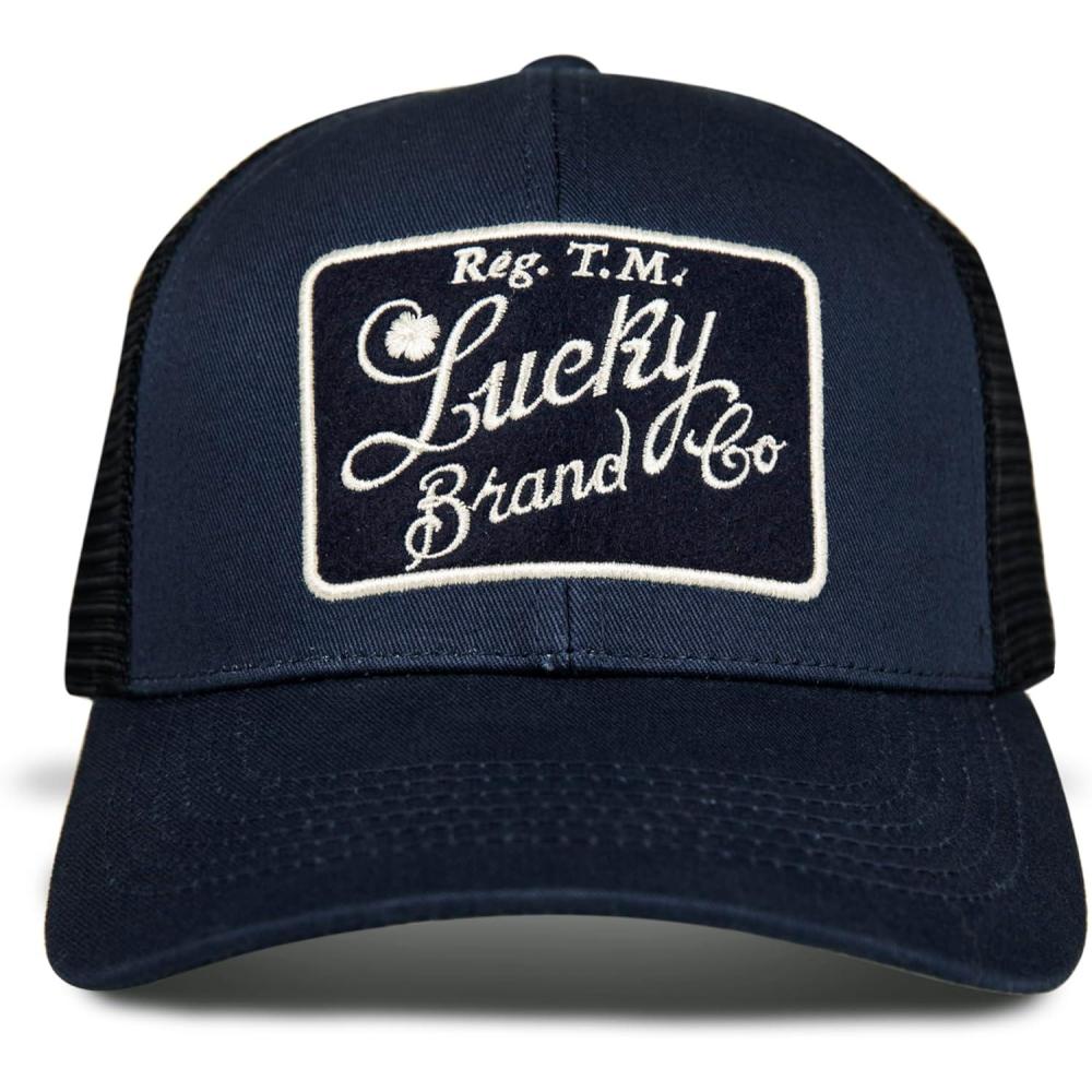 imageLucky Brand Trucker Hat  Snapback  Adjustable  Mesh Back  Retro  Baseball Cap  Golf  Fishing  American HeritageEmbroidered Patch  Navy
