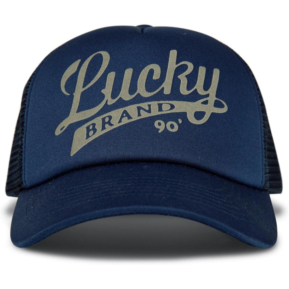 imageLucky Brand Trucker Hat  Snapback  Adjustable  Mesh Back  Retro  Baseball Cap  Golf  Fishing  American HeritageLucky Print  Navy