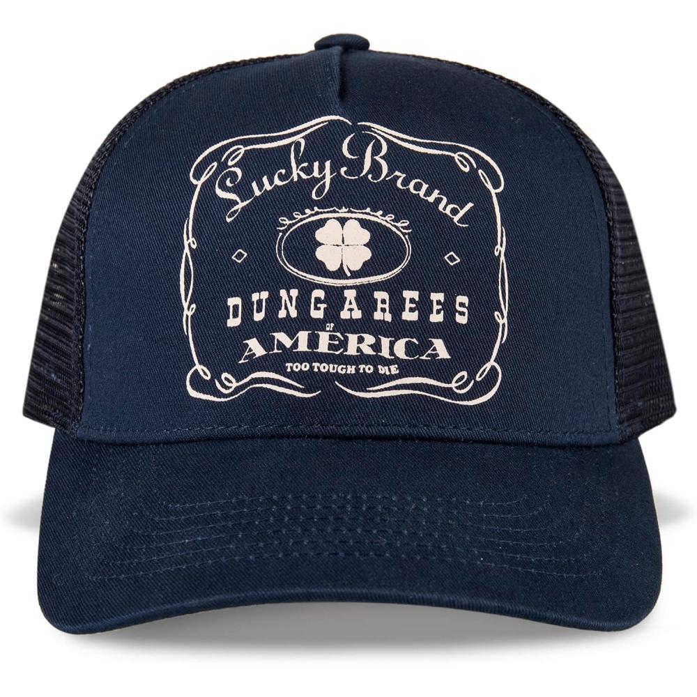 imageLucky Brand Trucker Hat  Snapback  Adjustable  Mesh Back  Retro  Baseball Cap  Golf  Fishing  American HeritageVintage Trucker  Navy