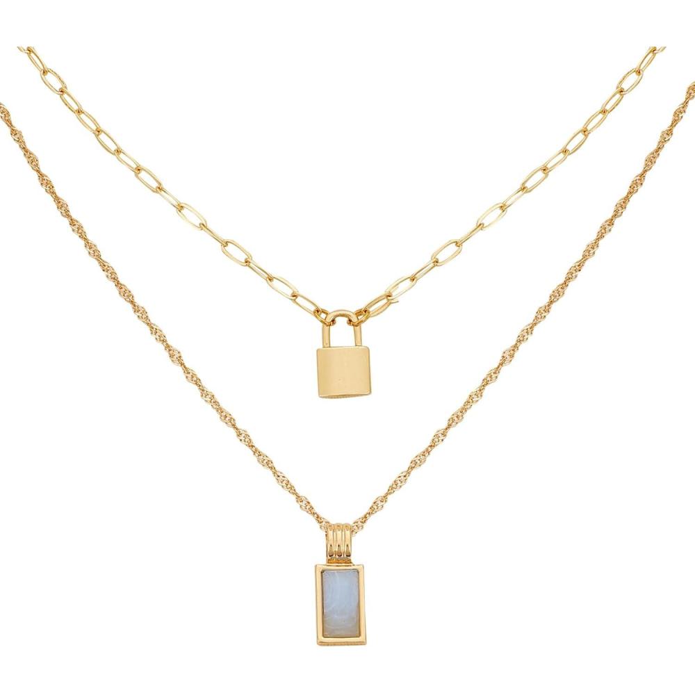 imageLucky Brand Two Layered Gold Plated Necklace for women with Agate Blue Stone