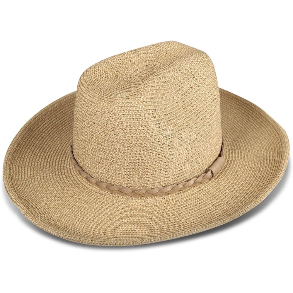 imageLucky Brand Womens Cowboy Hat  Western  Woven  Wide Brim  Adjustable  Breathable  Straw  Sun ProtectionWoven Western  Stone