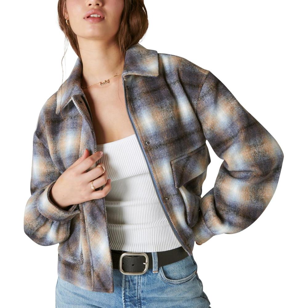 imageLucky Brand Womens Cropped Plaid JacketBlue Multi Plaid
