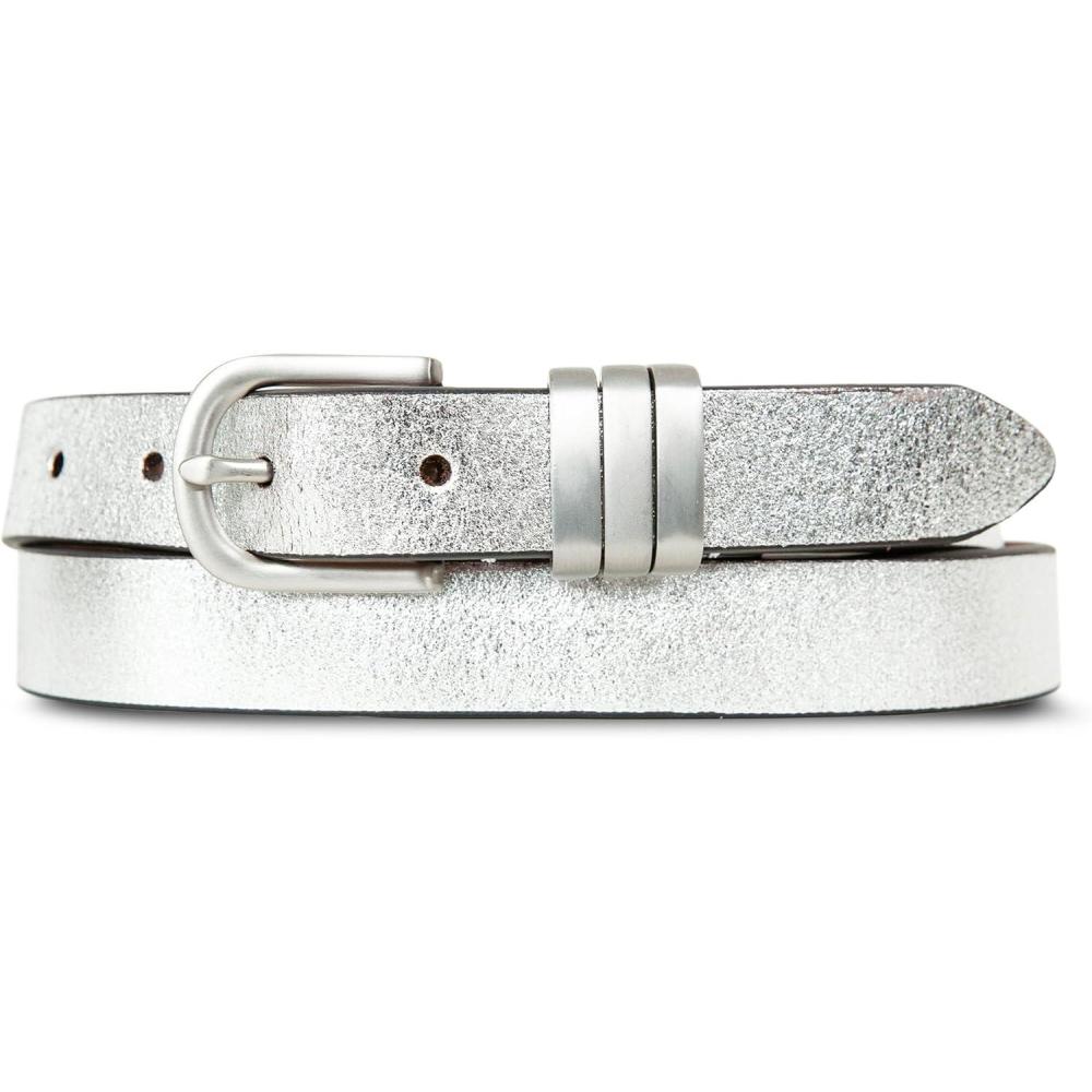 imageLucky Brand Womens Fashion Leather Belt  Stylish  Trend  Classic  Modern  Jean  Pant  Skirt  DressMetallic Triple Keeper  Silver