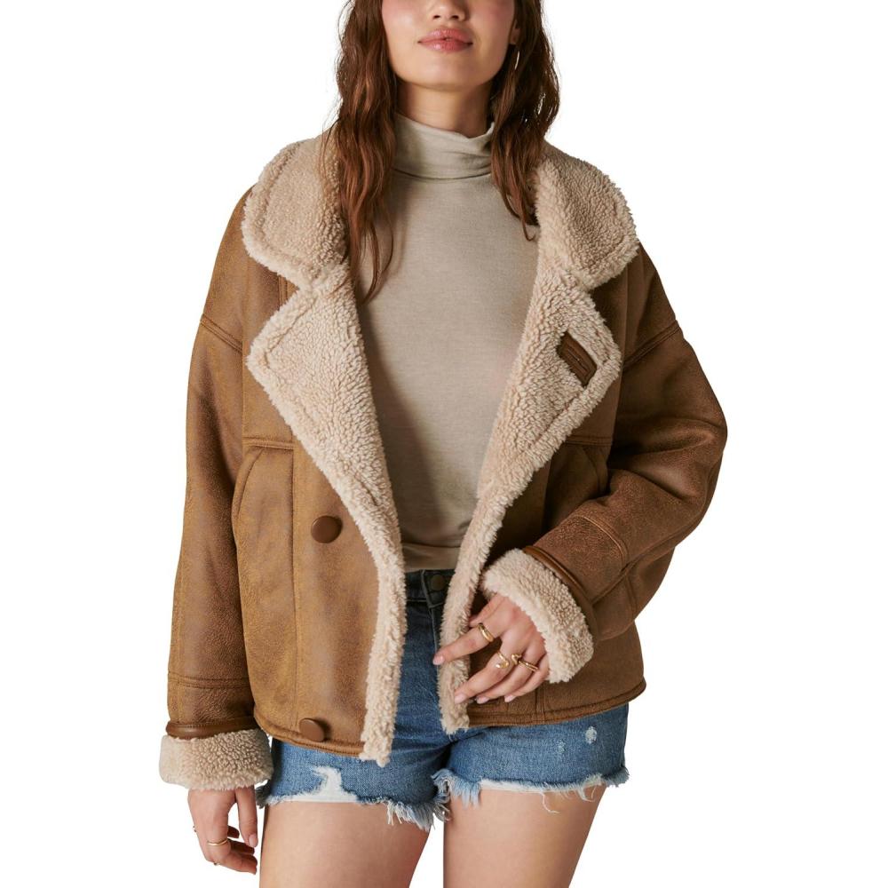 imageLucky Brand Womens Faux Shearling Moto JacketCognac