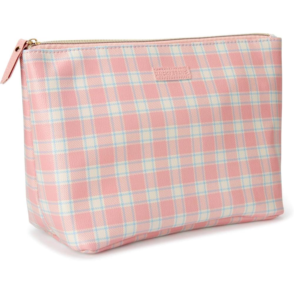 imageLucky Brand Womens Makeup Bag Cottage Core Aesthetic Travel Size Toiletries Organizer Pouch Pink Plaid