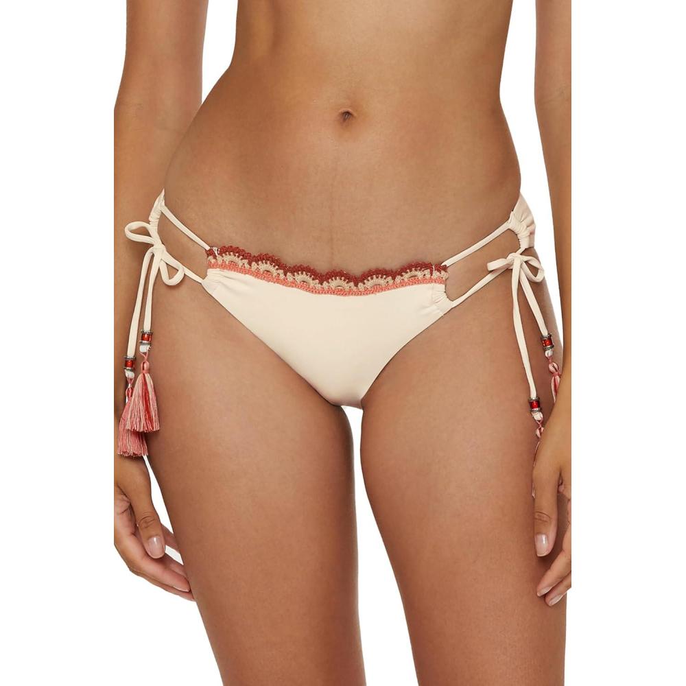 imageLucky Brand Womens Malaga Crochet Trim Tie Side Bikini Bottom Cheeky Coverage Swimwear SeparatesNatural