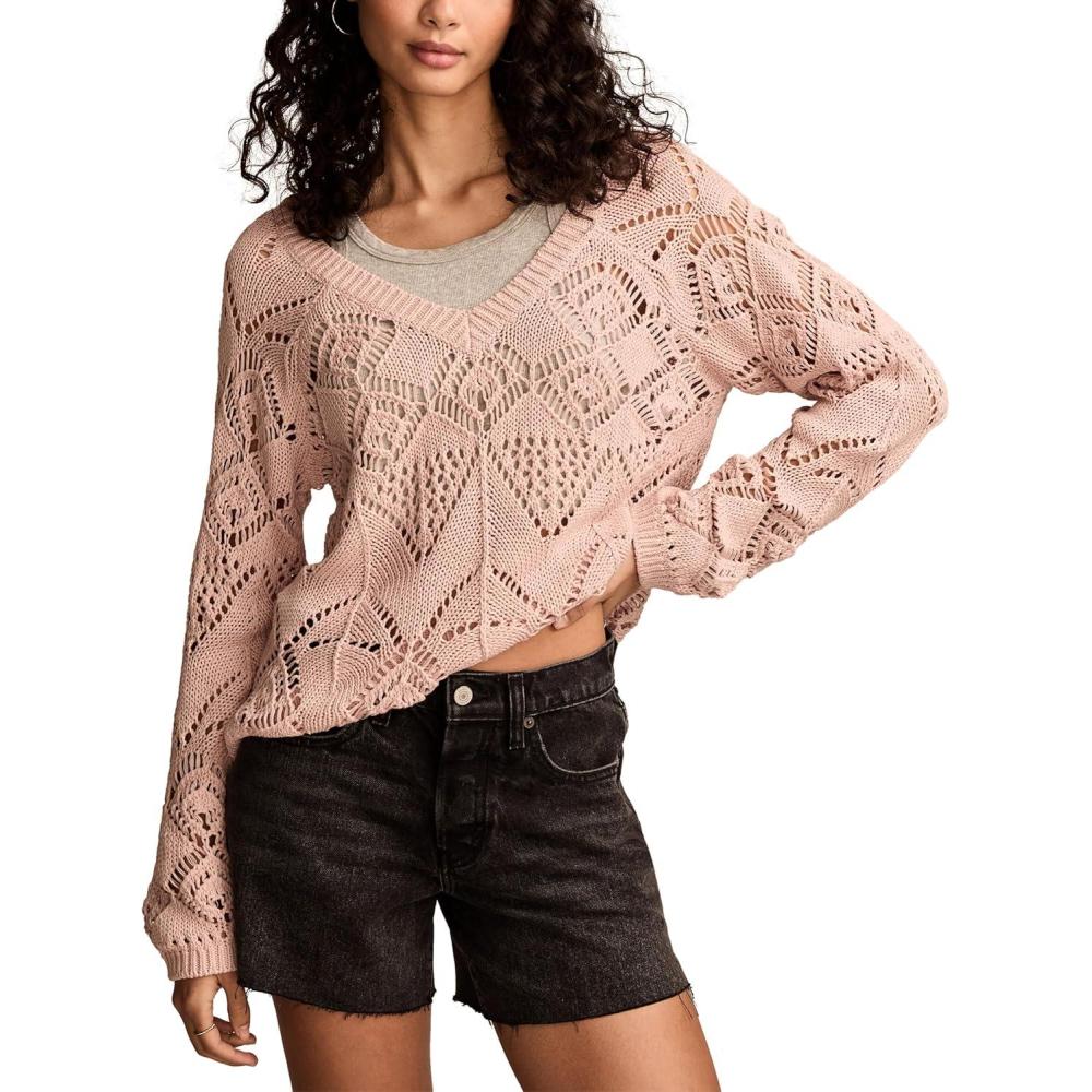 imageLucky Brand Womens Pointelle V Neck PulloverRose Smoke