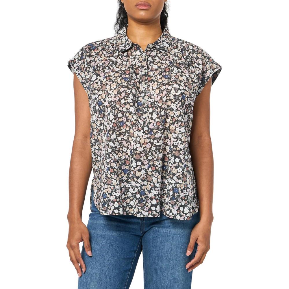 imageLucky Brand Womens Printed Short Sleeve Popover WSchiffliRaven Multi