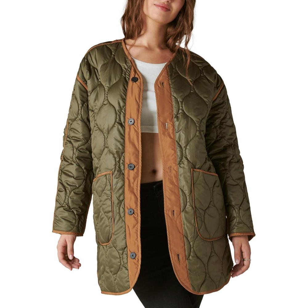 imageLucky Brand Womens Reversible Shine Quilted Liner JacketCognac