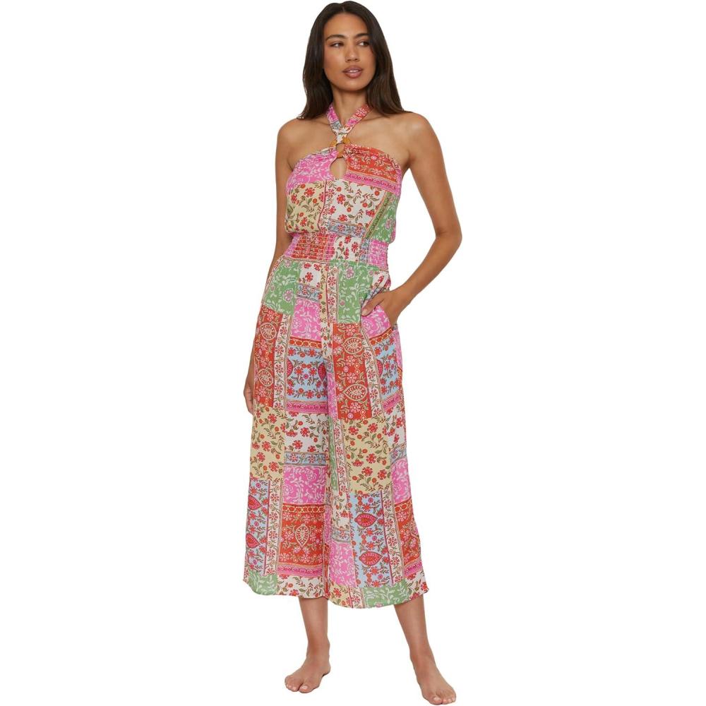 imageLucky Brand Womens Seville Crop Jumpsuit Crochet Trim Casual Beach Cover UpsMulticolor