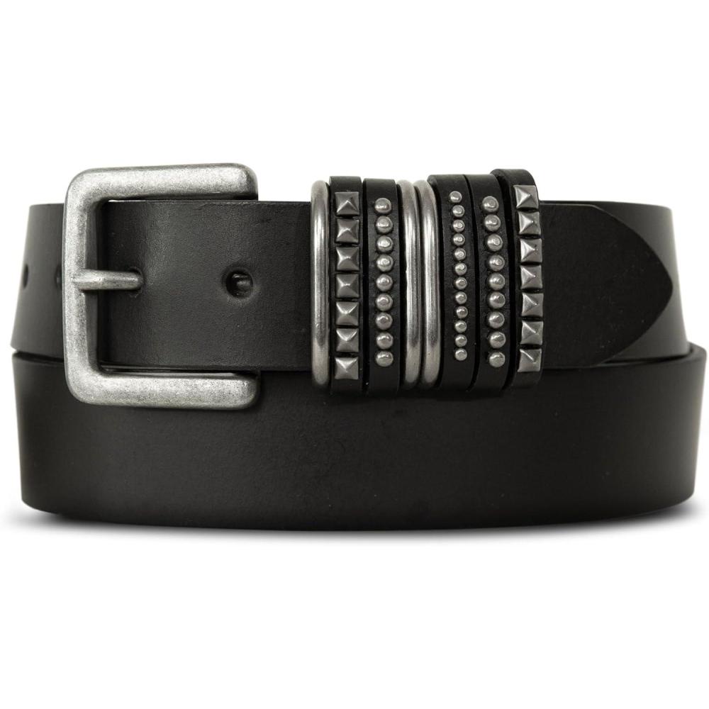 imageLucky Brand Womens Studded Leather Belt  Stylish  Classic  Modern  Jeans  Pants  Skirt  DressMultiple Keeper Stud Trim  Black