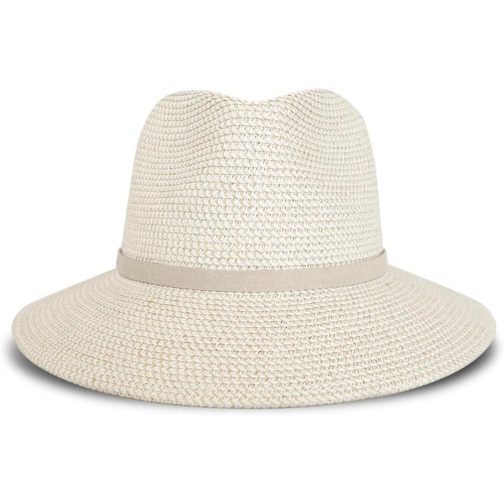 imageLucky Brand Womens Summer Straw Wide Brim Boater Panama Adjustable Hat One Size Fits Most Leather TieCream