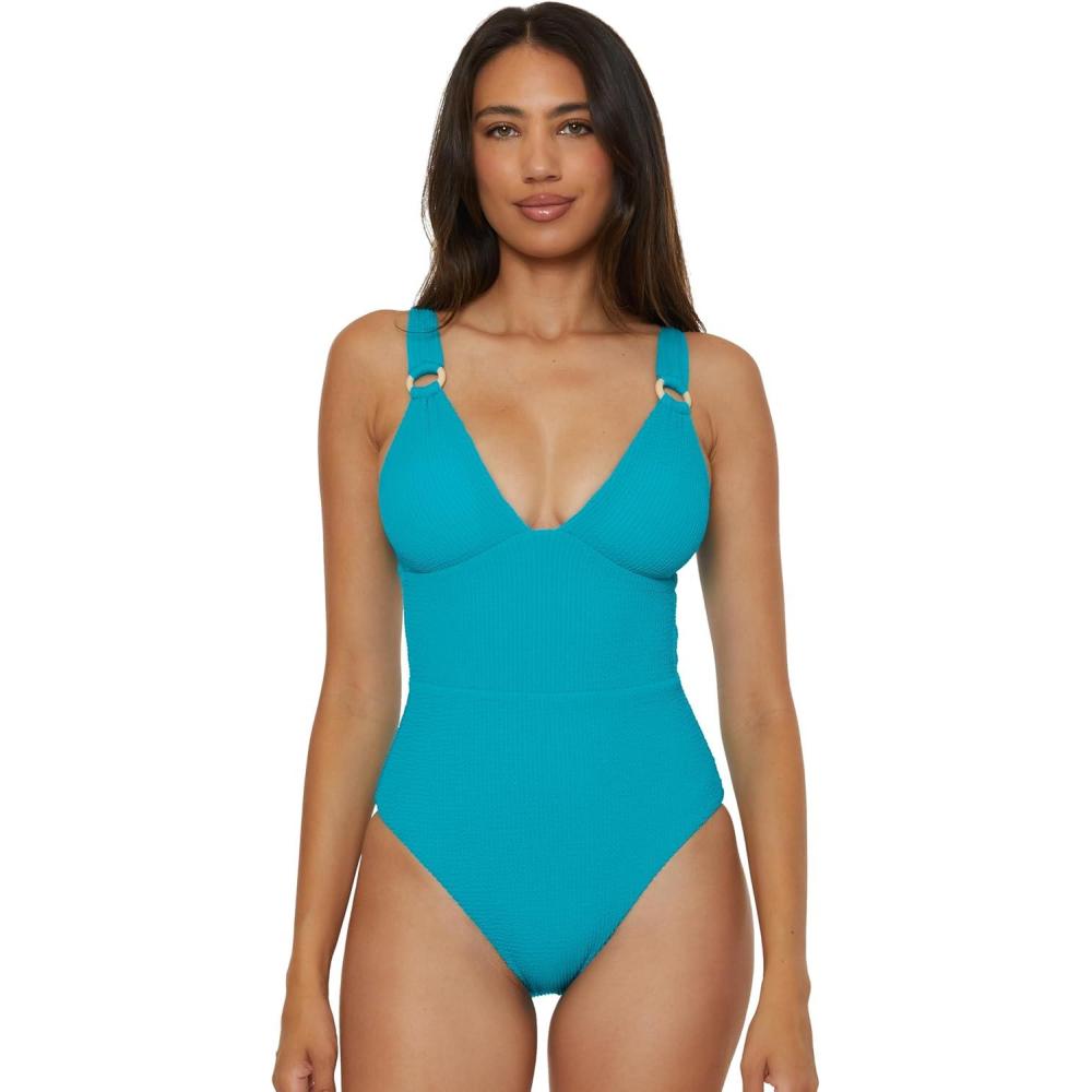 imageLucky Brand Womens Valencia One Piece Swimsuit Plunge VNeck Bathing SuitsOcean