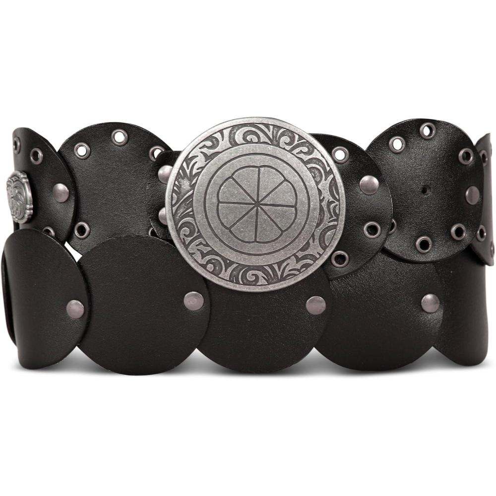 imageLucky Brand Womens WesternInspired Leather Belt  Classic  American Heritage  Casual  Vintage  CowboyGrommet Concho  Black