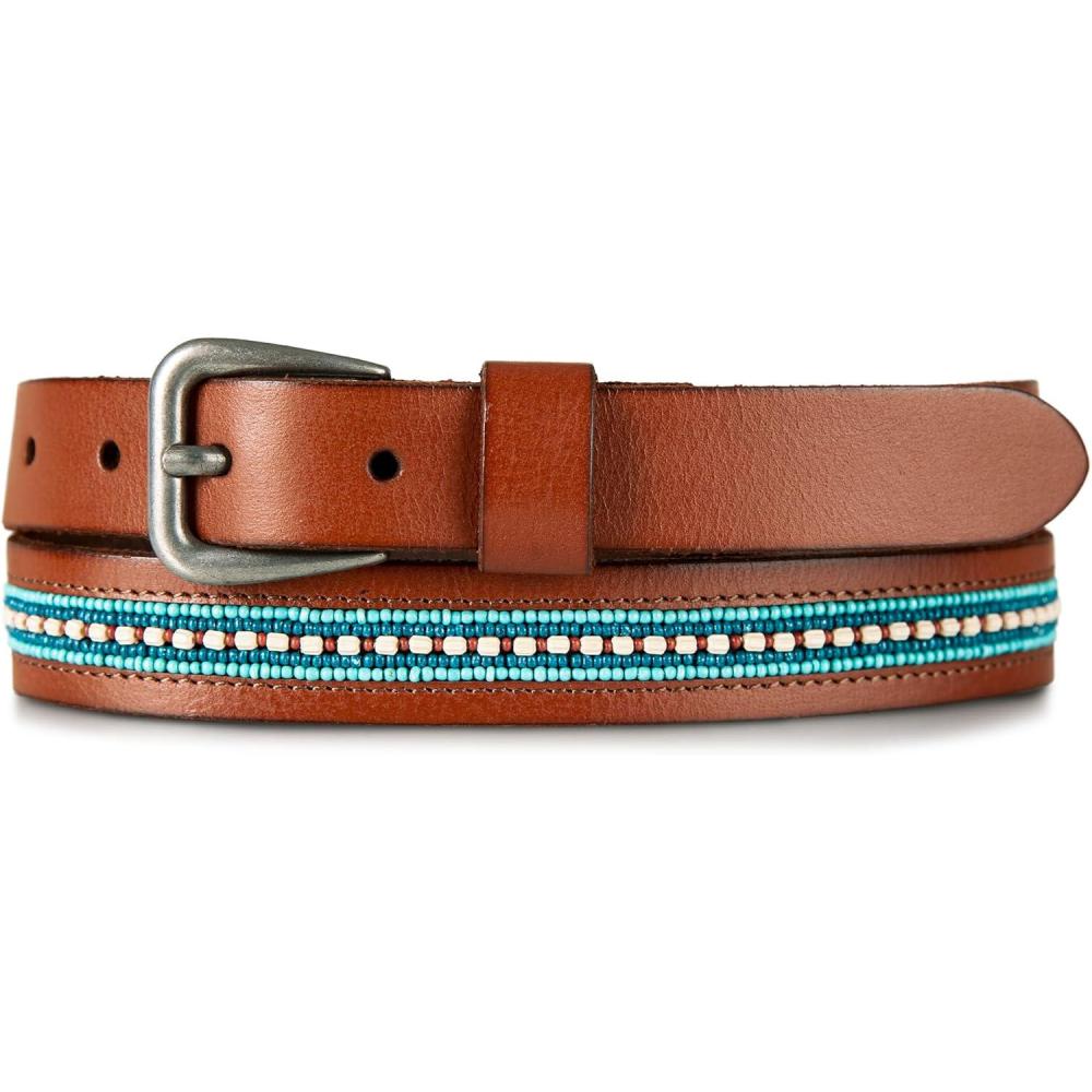 imageLucky Brand Womens WesternInspired Leather Belt  Classic  American Heritage  Casual  Vintage  CowboyTurquoise Beaded  Tan