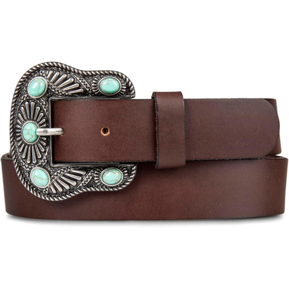 imageLucky Brand Womens WesternInspired Leather Belt  Classic  American Heritage  Casual  Vintage  CowboyTurquoise Stud  Brown