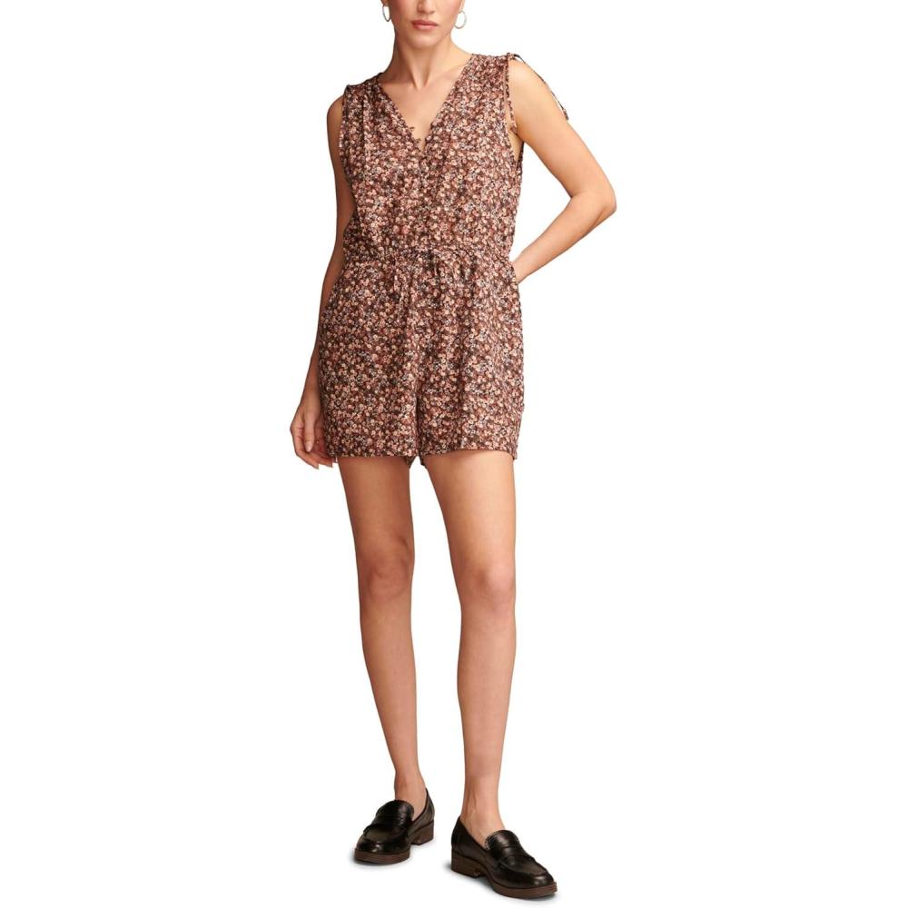 imageLucky Brand Womens Womens Cinched Floral RomperPeach Whip Multi
