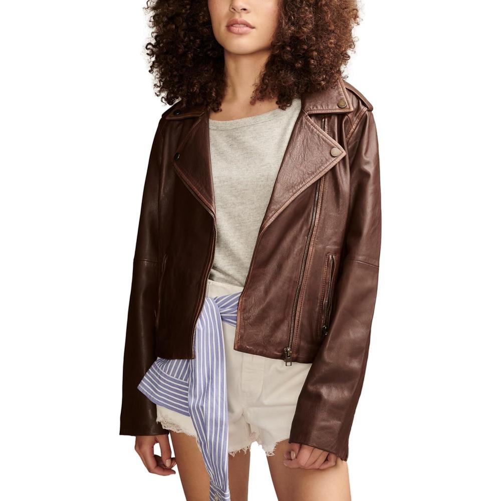 imageLucky Brand Womens Womens Classic Leather Moto JacketChestnut