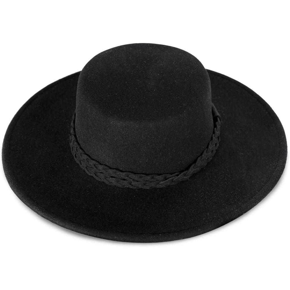 imageLucky Brand Womens Wool Felt Fabric Wide Brim Ranger Boater Adjustable Hat One Size Fits MostBoater  Black