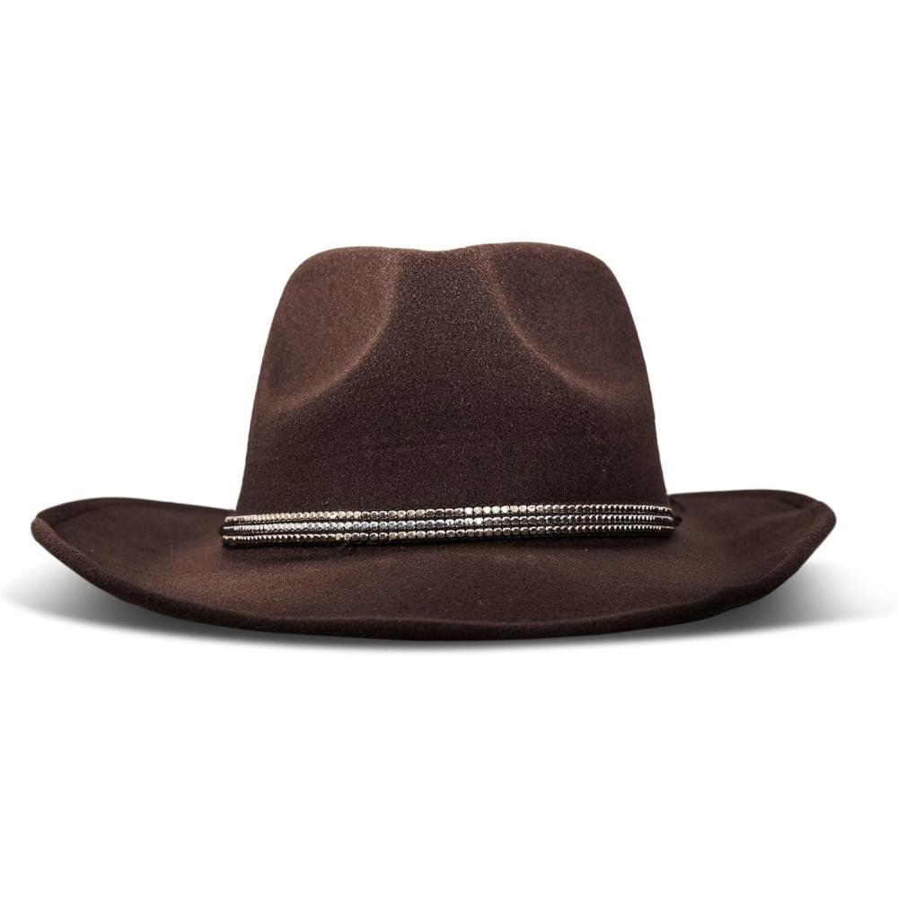 imageLucky Brand Womens Wool Felt Fabric Wide Brim Ranger Boater Adjustable Hat One Size Fits MostCowboy W Beaded Band  Brown