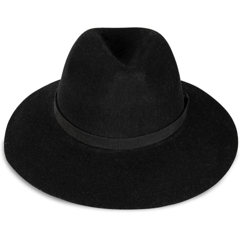 imageLucky Brand Womens Wool Felt Fabric Wide Brim Ranger Boater Adjustable Hat One Size Fits MostRanger W Band  Black