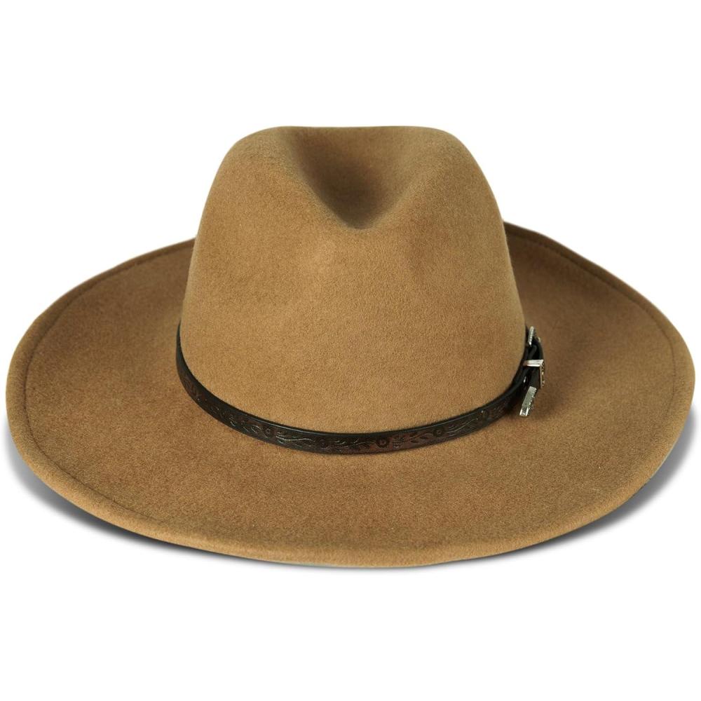 imageLucky Brand Womens Wool Felt Fabric Wide Brim Ranger Boater Adjustable Hat One Size Fits MostRanger W Buckle  Whiskey