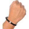 Lucky Brand Clover and Black Onyx Bead Bracelet for Men, Silver Flash-Plated Brass Black Beaded Bracelet, Stretch Bracelet