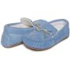 Lucky Brand Girls Plush Glitter Bow Moccasin Slippers, Rubber Sole Indoor Outdoor House Shoes, Kids Bedroom Slipper Moccasins(Denim)