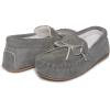 Lucky Brand Girls Plush Glitter Bow Moccasin Slippers, Rubber Sole Indoor Outdoor House Shoes, Kids Bedroom Slipper Moccasins(Grey)
