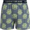 Lucky Brand Mens Boxer Shorts – 3 Pack Knit Cotton Boxers for Men with Functional Fly – Lightweight Mens Underwear Boxers(Dark Grey/Stormy Weather Print/Light Grey Heather)