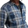 Lucky Brand Men’s Indigo Plaid Western Long Sleeve Shirt(Dark Indigo)